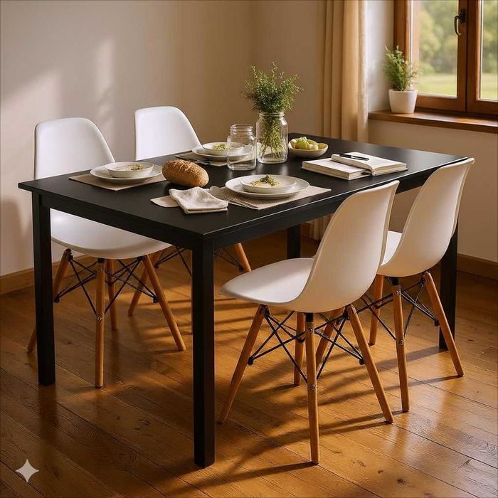 NOWY Czarny Stół Z Krzesłami Do Jadalni Kuchni Salonu Stolik i Krzesła
