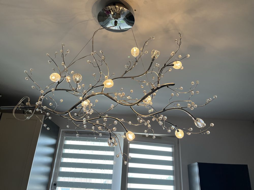 Designerski żyrandol kryształowy, elegancki, metalowy, do salonu