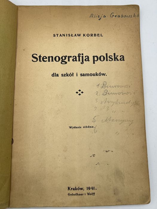 Stenografja polska dla szkół i samouków stanisław korbel 1941