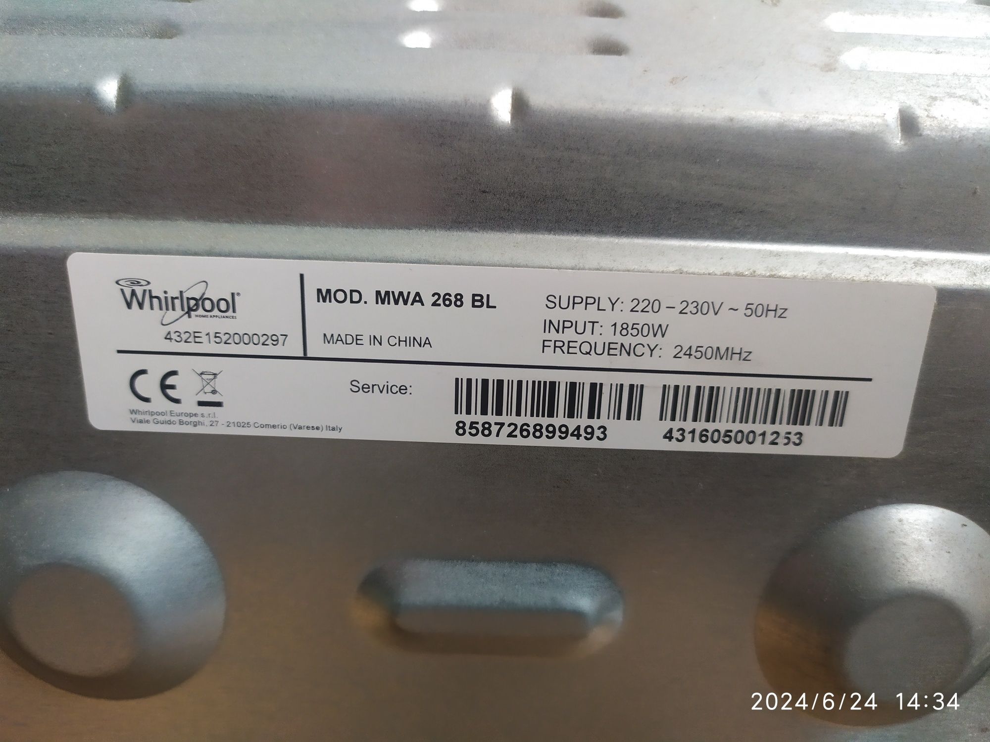 Mikrofalówka Whirlpool MOD. MWA 268 BL