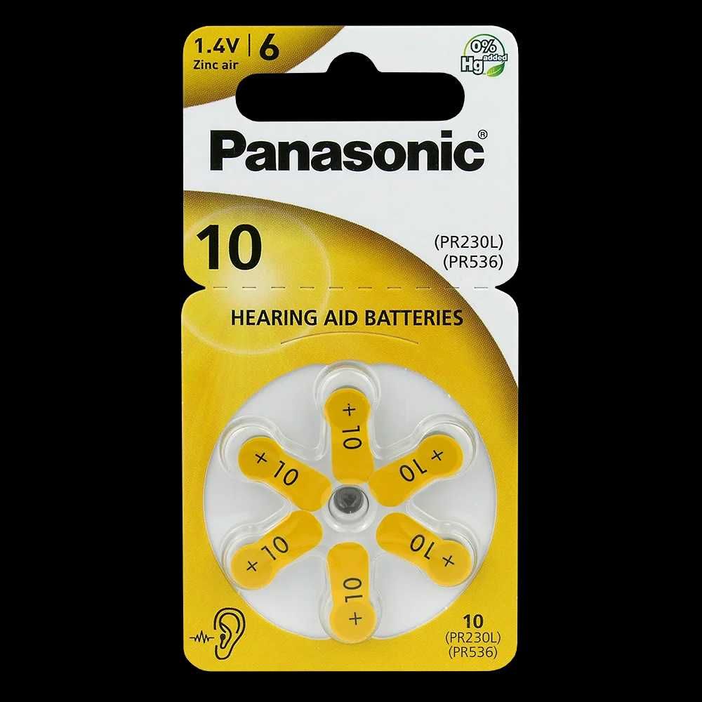 6 x baterie do aparatów słuchowych Panasonic 10 PR10 PR230L PR536 PR70