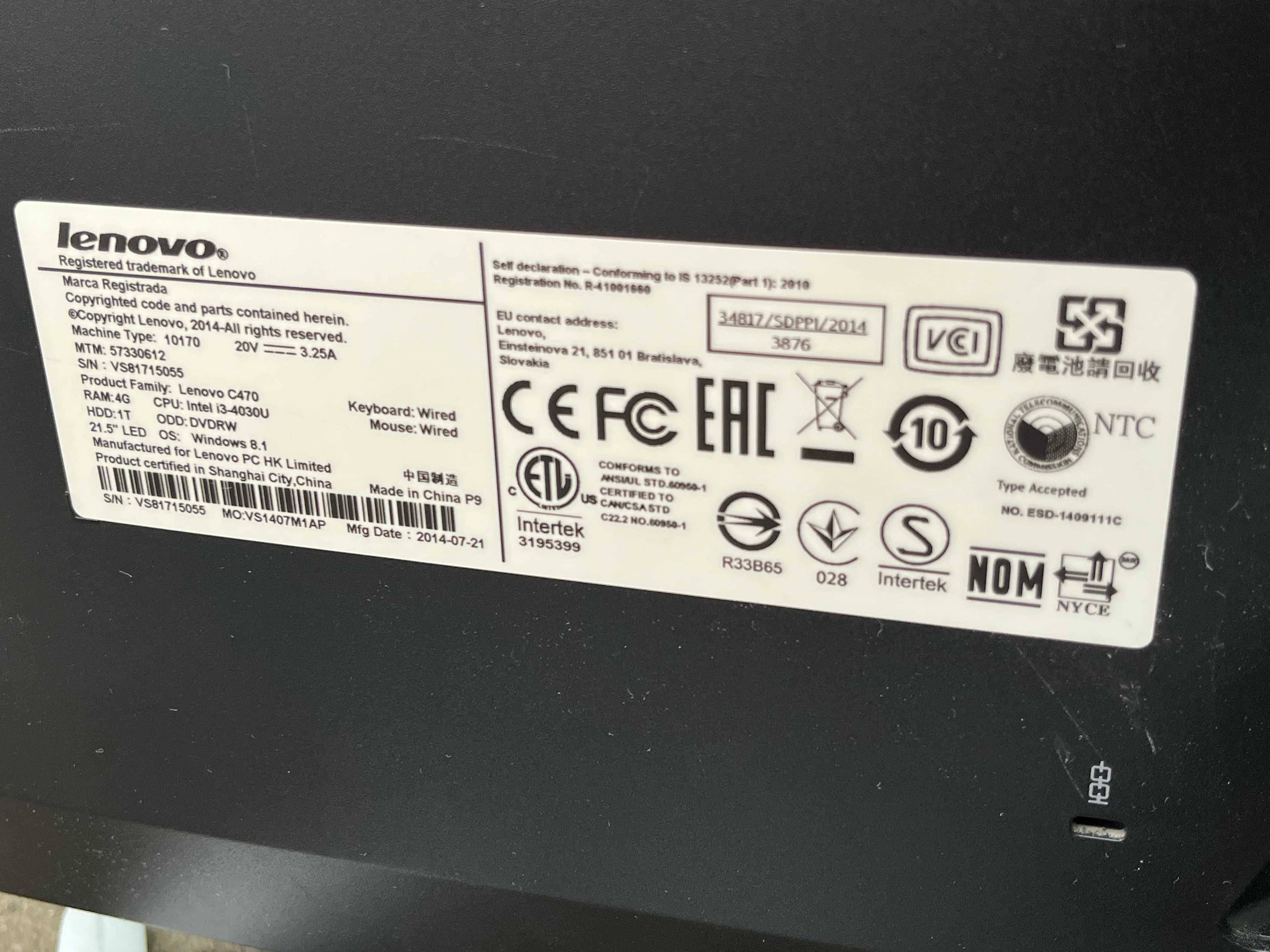 Komputer LENOVO C470 All in one