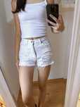 Białe damskie krótkie spodenki jeansowe jeans dziury XS 34 Pull&Bear