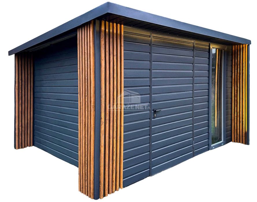 Schowek Domek Ogrodowy 3X3M Dekor Lamele Antracyt Dach Spad Tył Ts990