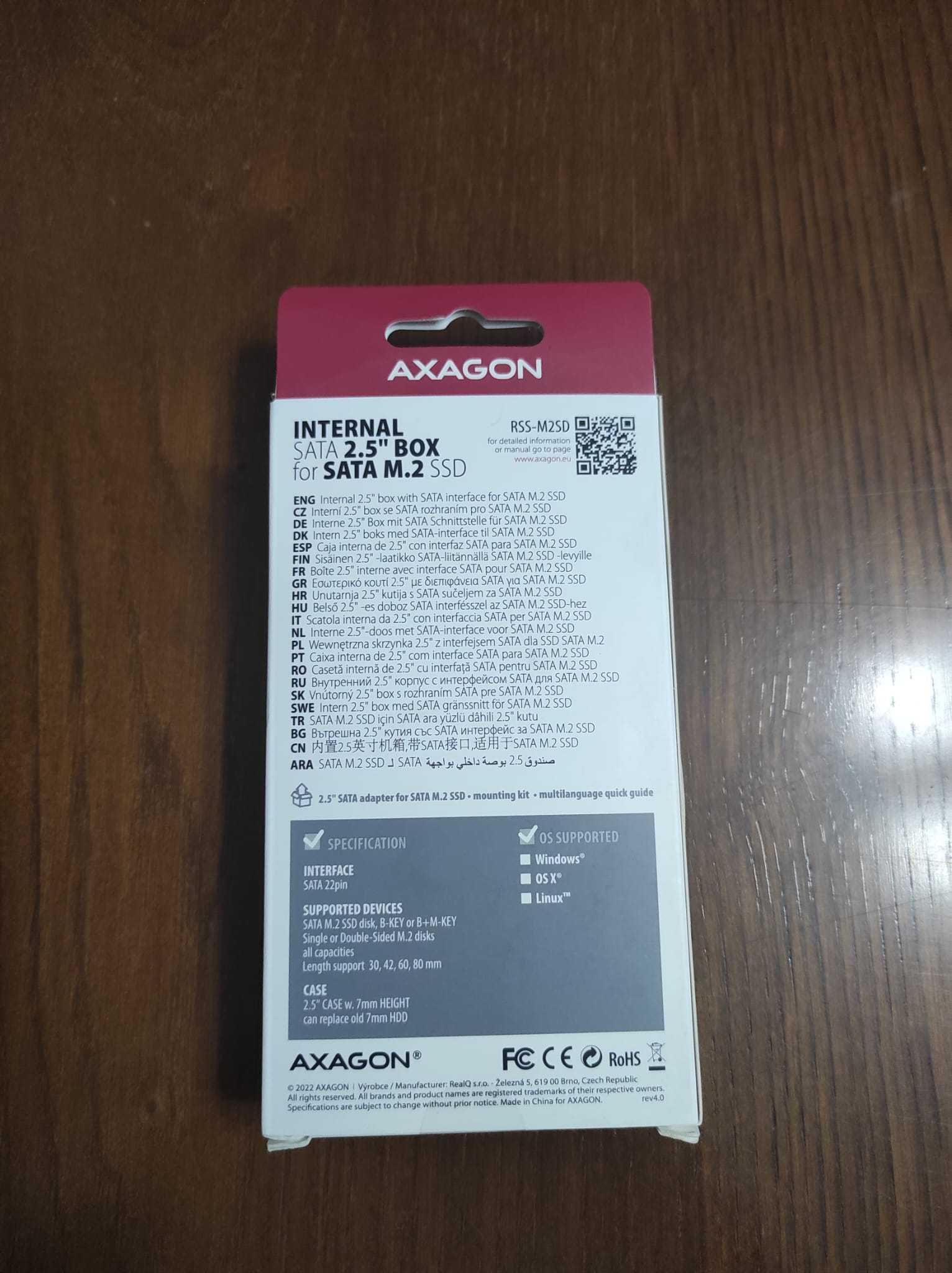 Caixa Interna AXAGON RSS-M2SD SATA 2.5" para NGFF M.2 SSD