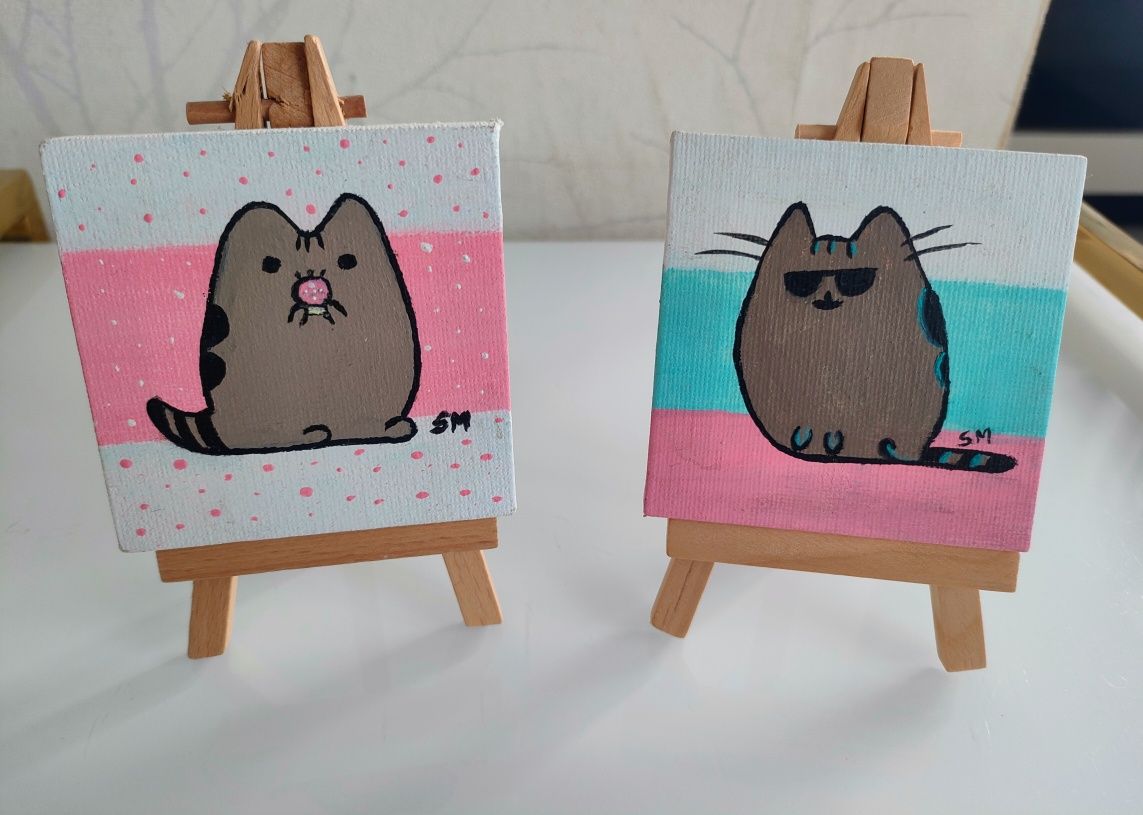 Dwa obrazy akrylowe Pusheen