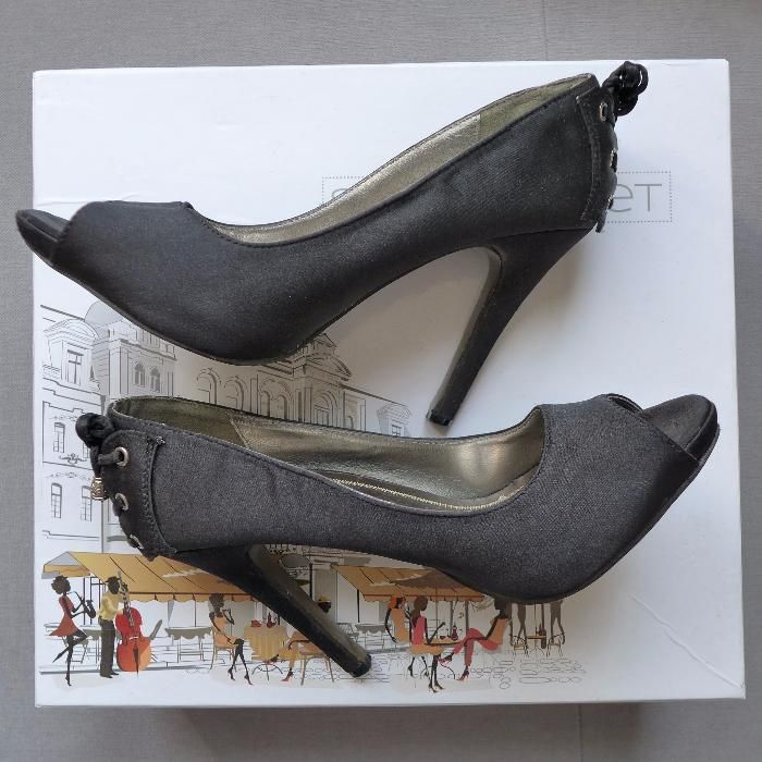 BELLE satynowe sexy szpilki peep-toe 38 fason retro czarne