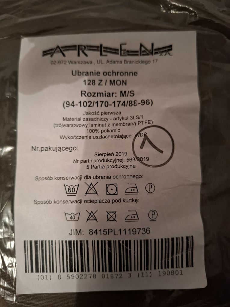 KOMPLET Ubranie wojskowe GORE-TEX wzór 128Z/MON roz. M/S nowe.