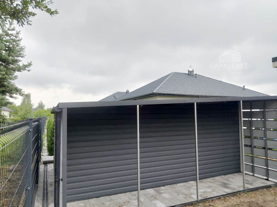 GARAŻ BLASZANY 3M X 5M + Wiata 1m Brama Uchylna Rynny Antracyt GB312