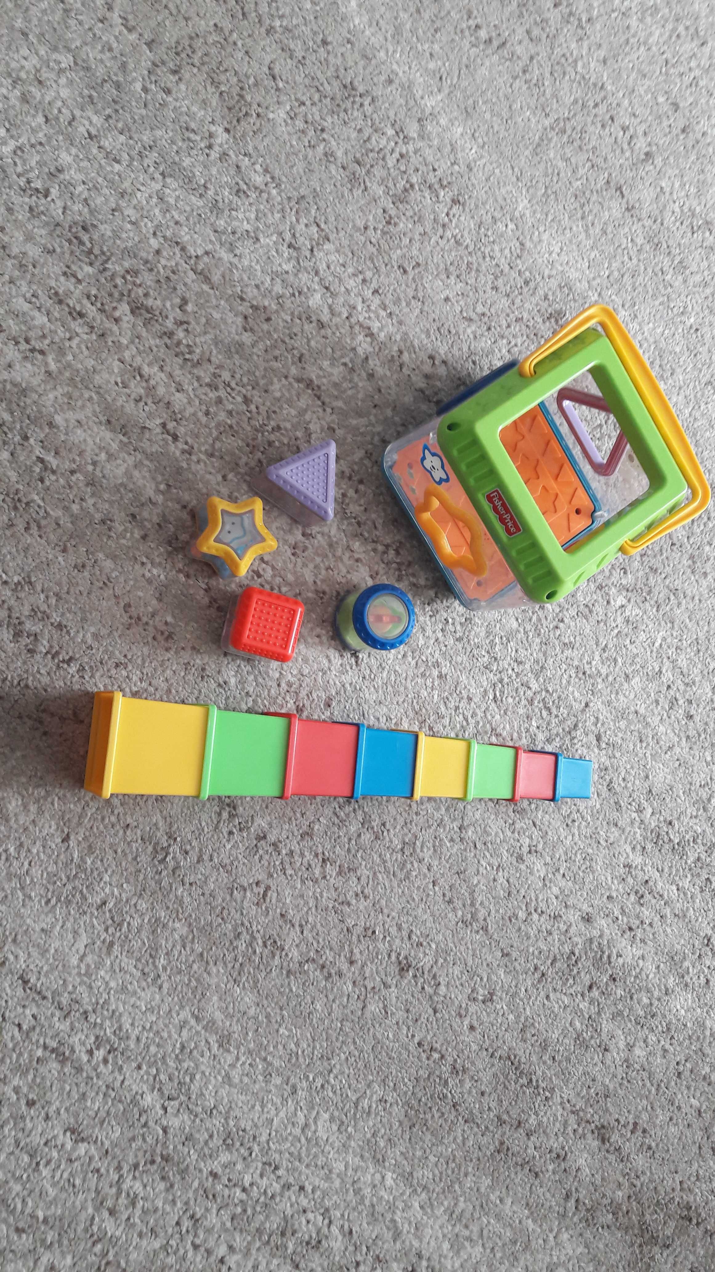 Grające wiaderko Fisher Price sorter + wieża z klocków