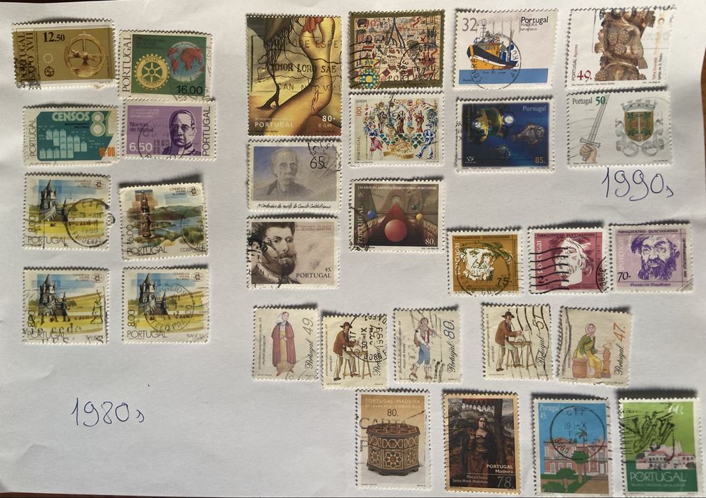 Lote de 30 selos portugueses usados – anos 80 e 90