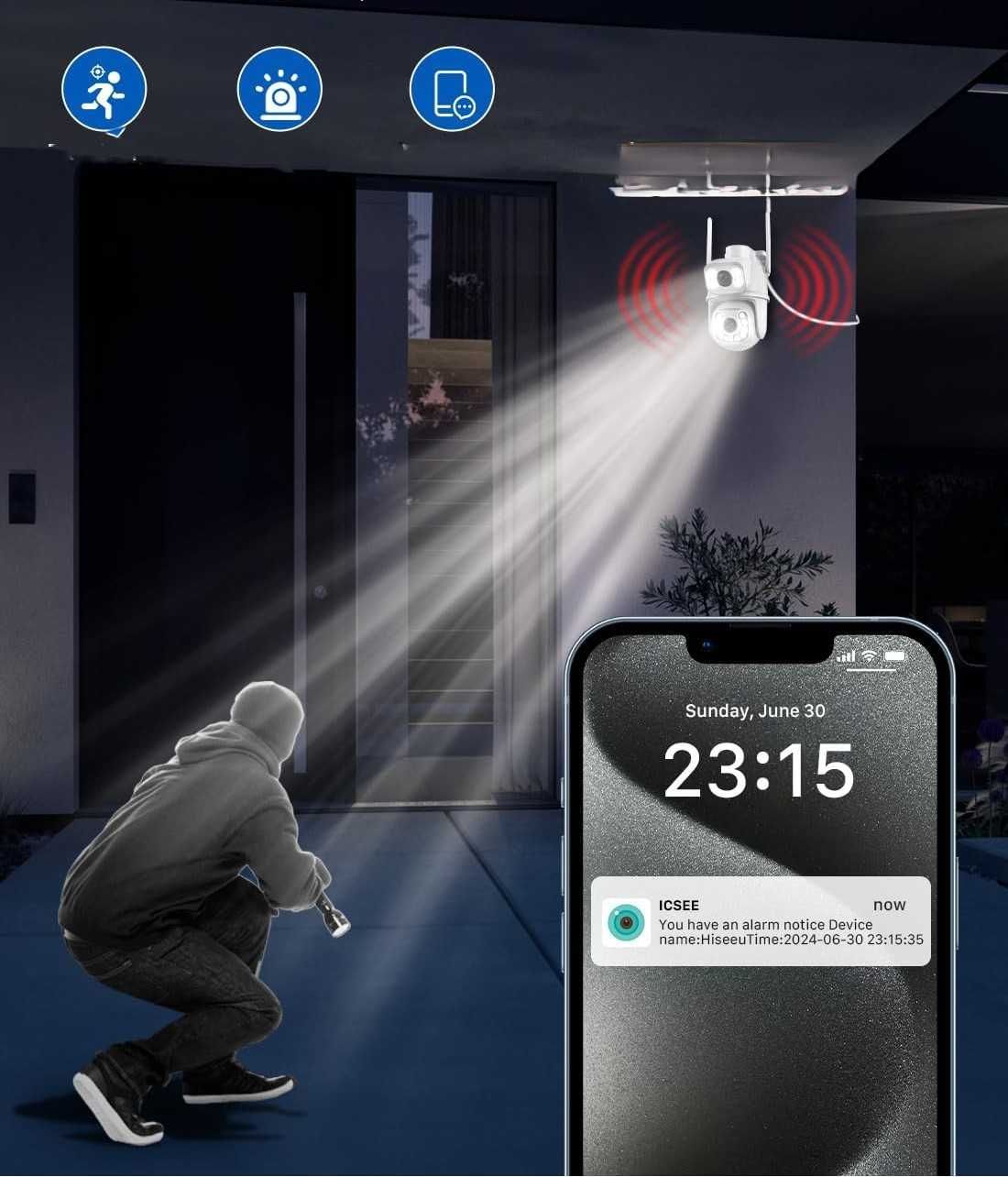 ANBIUX Kamera Zewnętrzna WiFi Dual Lens 2.5K PTZ Auto Tracking 6MP