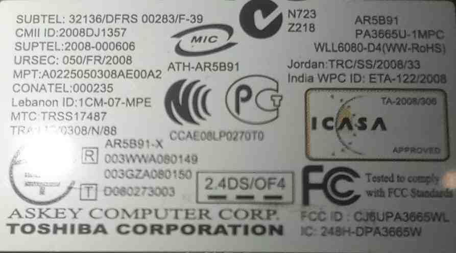 Сетевая карта mini PCI WIFI Toshiba PA3665U-1MPC