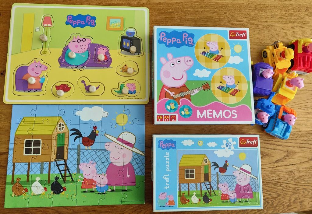 Zestaw zabawek świnka Peppa ( puzzle, super pamięć,pojazdy)