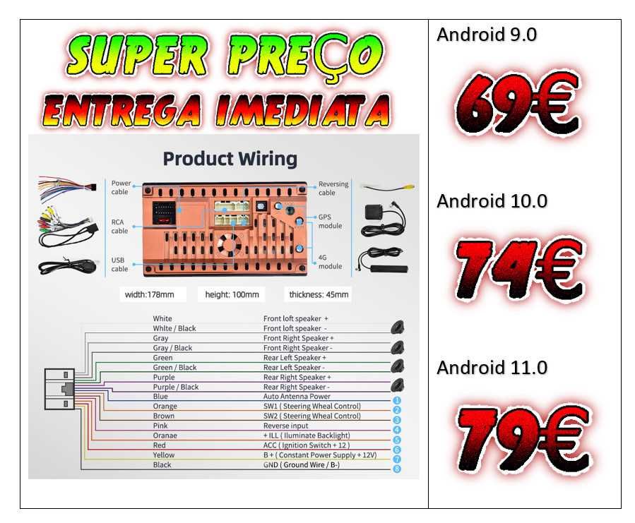 AUTO Rádios Android 2 DIN SUPER PREÇOS Android 9.0 10.0 11.0