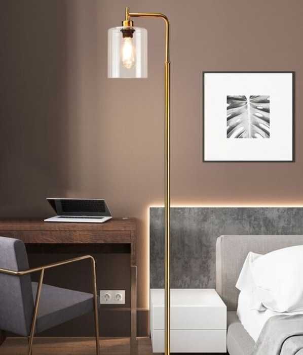 Lampy podłogowe Depuley  złota lampa podłogowa z kloszem kloszem