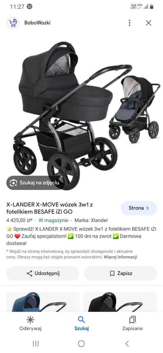 Wózek X-lander X-move 2 w jednym  super zielony i szary stelaż plus go