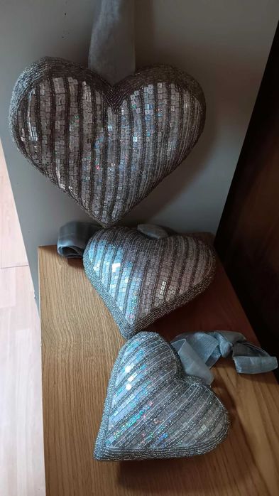 Conjunto 3 corações prateados cinza