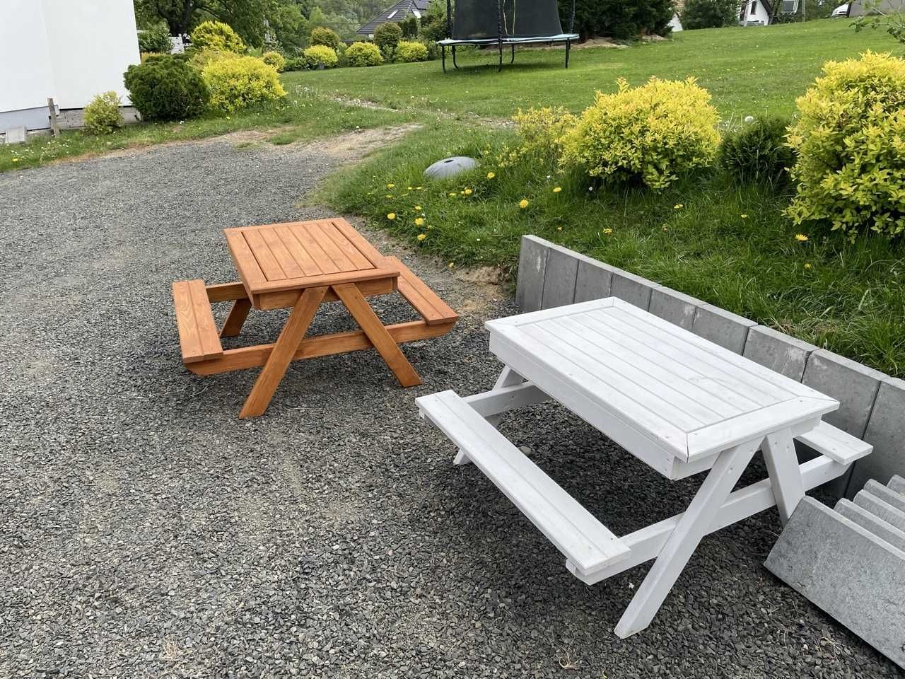 Stolik piknikowy dla dzieci z piaskownicą drewniany.