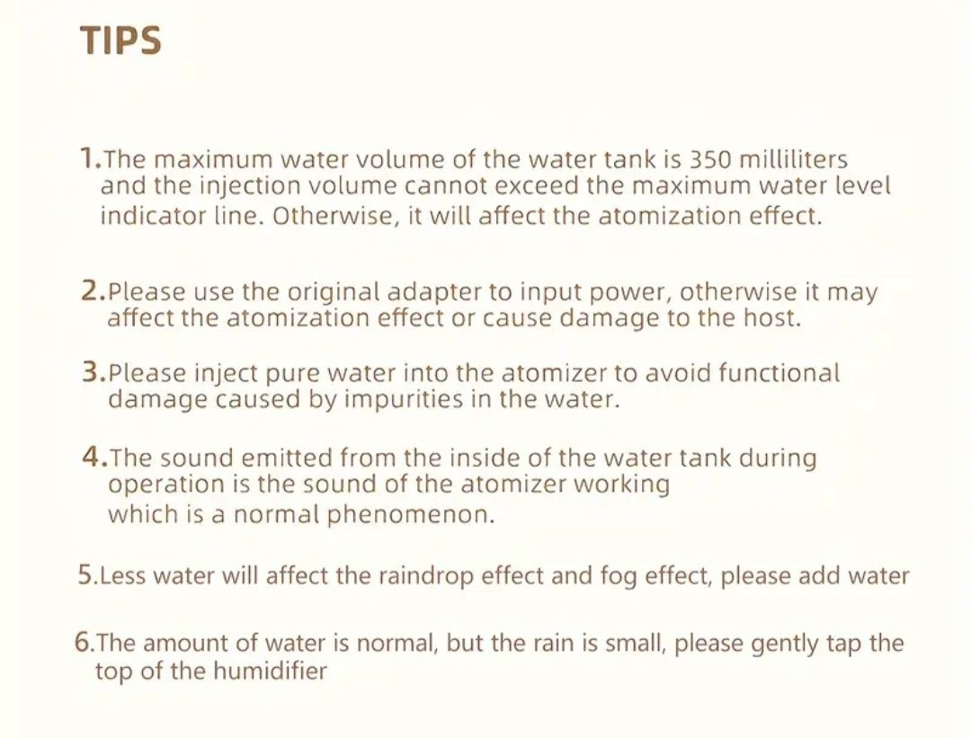 Humidificador com gotas de chuva