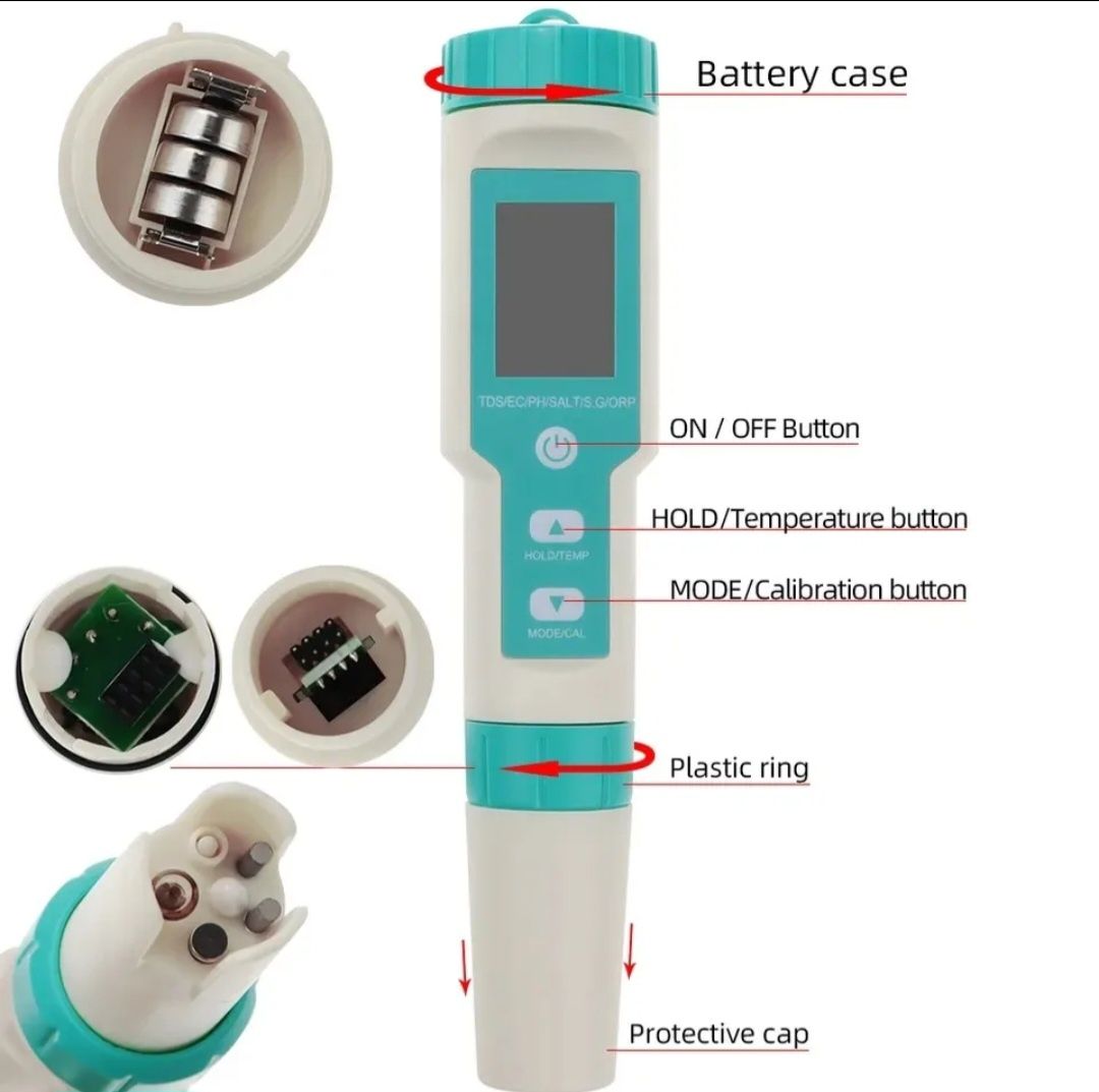 Тестер анализатор качества воды Солемер РН TDS EC Temp