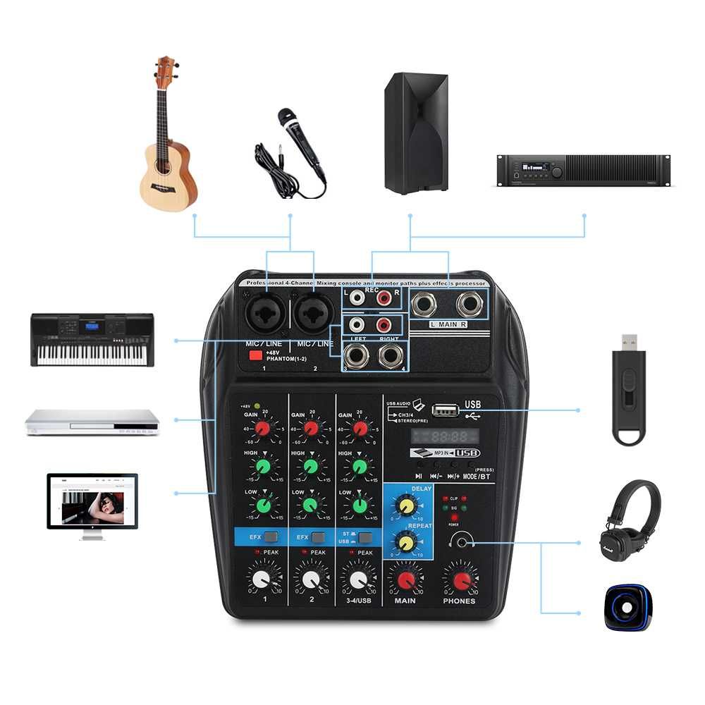 Микшерный пульт - TEYUN A4, микшер, консоль, звуковая карта, USB