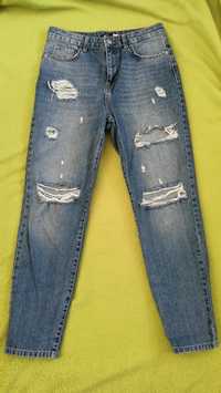 Spodnie jeansowe z przetarciami dziurami mom fit Sinsay 38 M