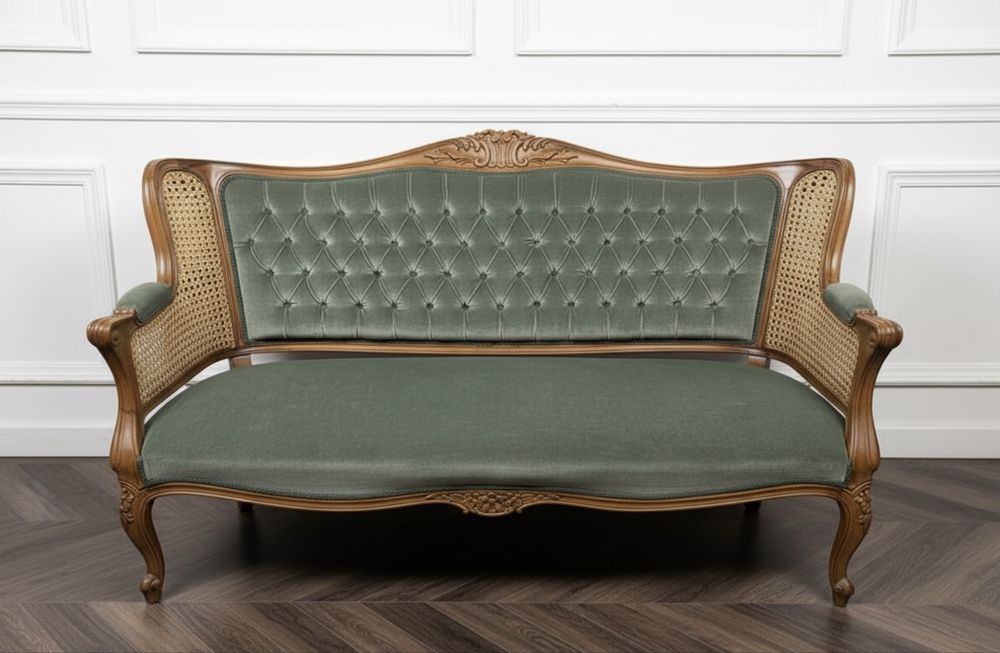 Sofa ławka kanapa plecionka wiedeńska Ludwik rattan pikowana vintage