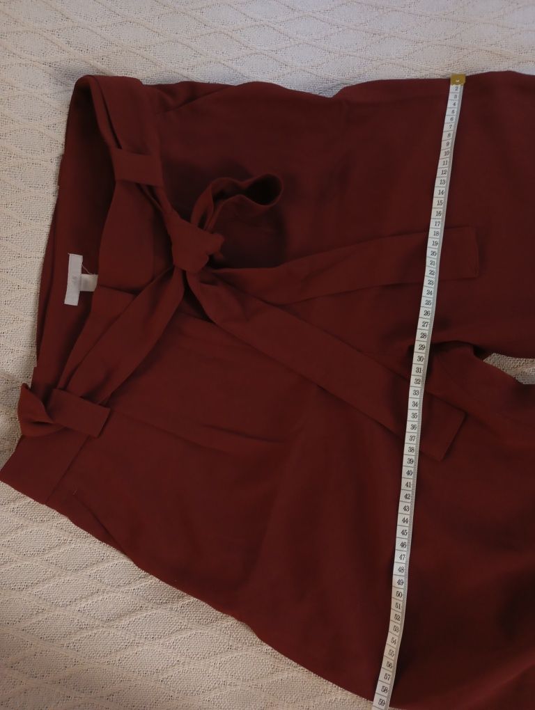 H&M L-XL klasyczne spodnie z paskiem do biura burgund ceglasty brązowy