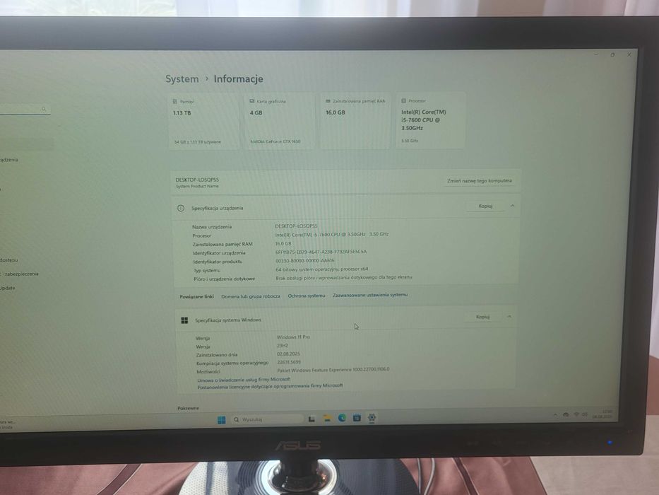 Komputer i5-7600/16gb ddr4/ssd 256gb/1tb/GTX 1650/win11 dla gracza