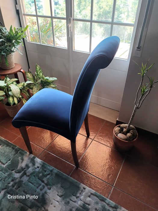 Cadeiras de Sala Jantar em Cerejeira e veludo azul.