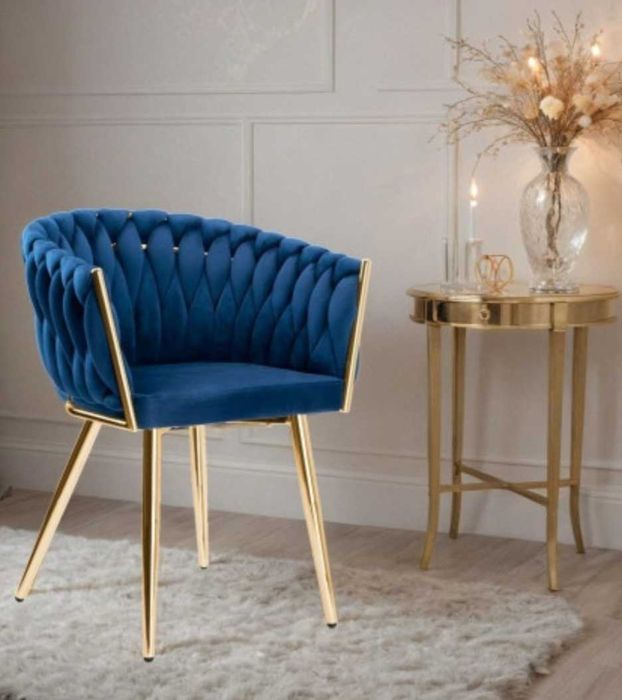 Krzesła kuchenne Glamour, do kuchni, jadalni, welurowe, granatowe
