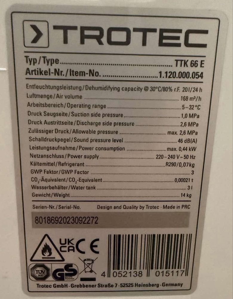 Osuszacz Trotec TTK 66 E - na gwarancji