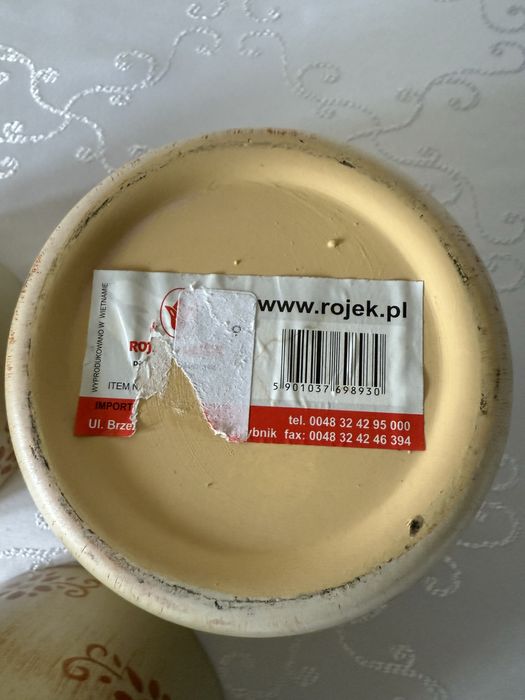 Donica Osłonka na Donicę Ceramiczna Doniczka ze Wzorem Kremowa 3szt