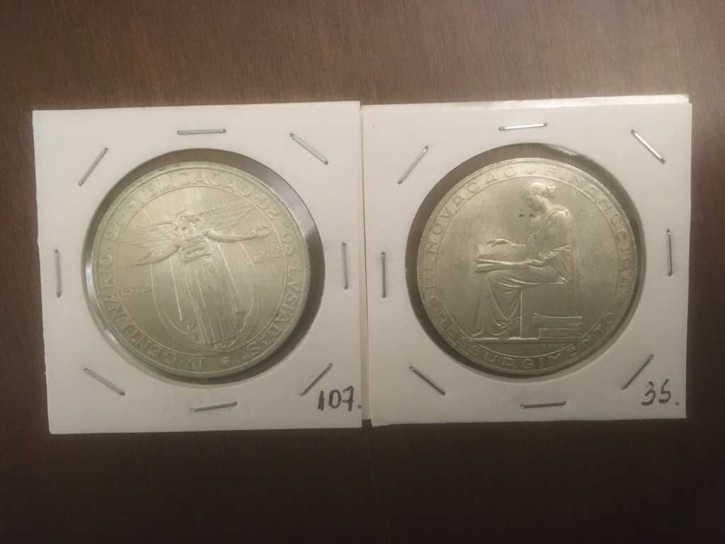 2 moedas de prata: 20 esc. Renovação Financeira 53/50 esc. Lusíadas 72