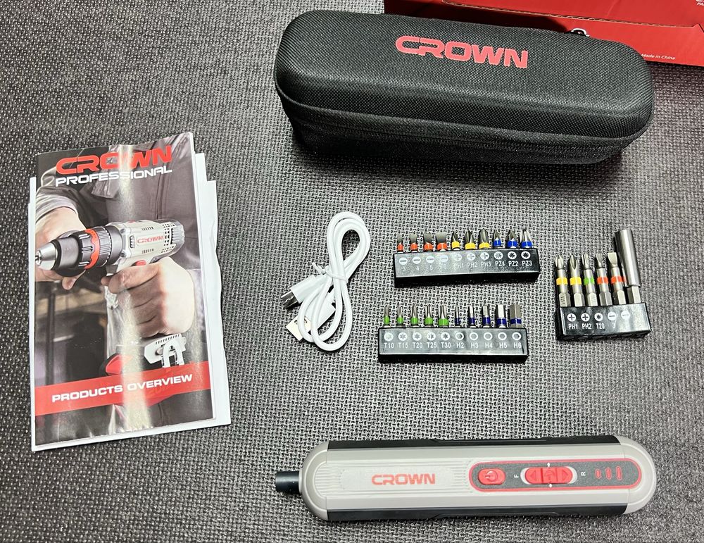 Новинка! Аккумуляторная отвертка викрутка CROWN CT22053TB Набор бит