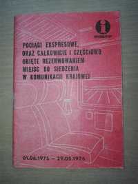 Informator pociagi ekspresowe w komunikacji krajowej 1975 PRL