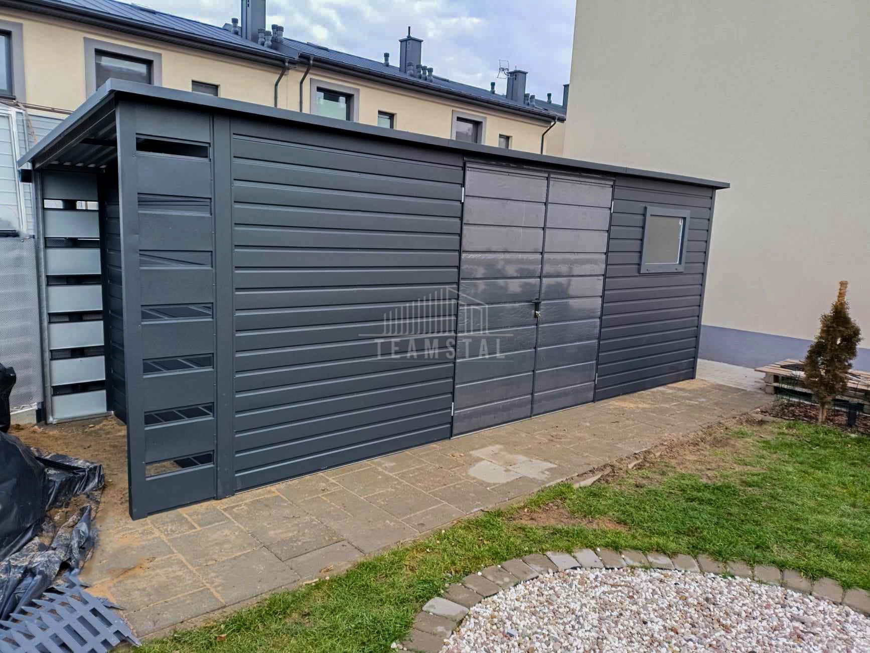 Schowek domek ogrodowy 6x2,5m wiata 0,5m Brama  okno dach spad TS983