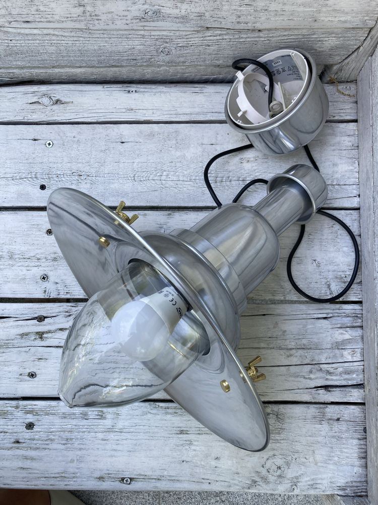 Srebrna lampa sufitowa Ikea styl marynarski metalowa szklany klosz