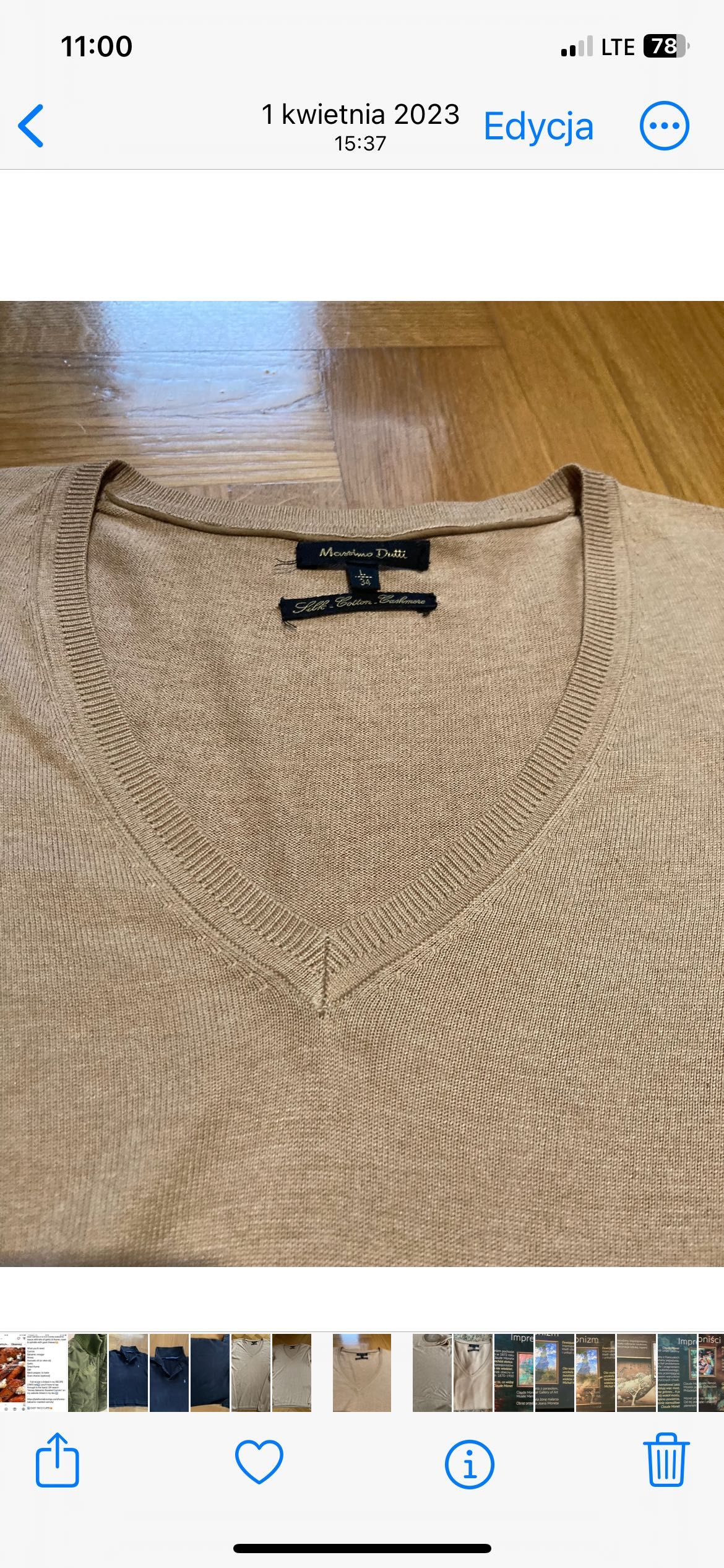 Sweter beżowy kamel Massimo Dutti jedwab + bawełna + kaszmir rozmiar L