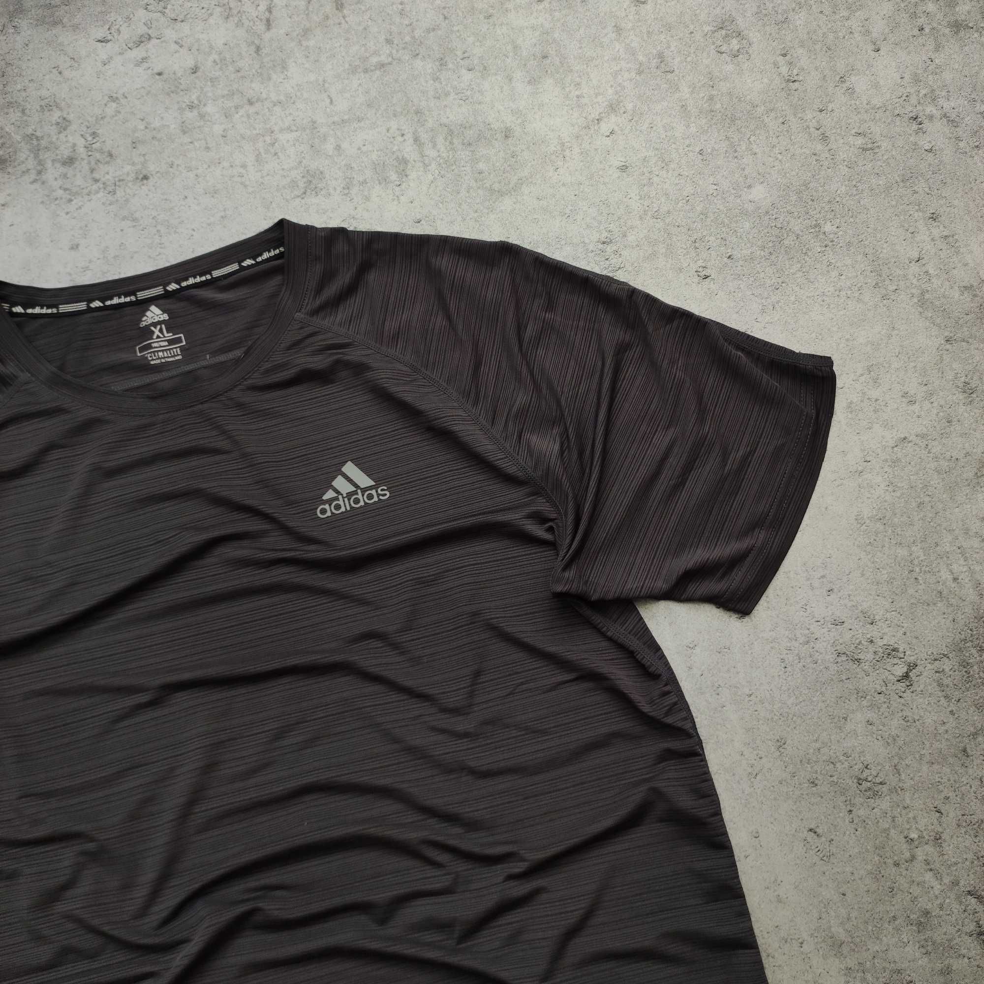 MĘSKA Koszulka Sportowa Szara Adidas Małe Logo Clima Aero Bieganie