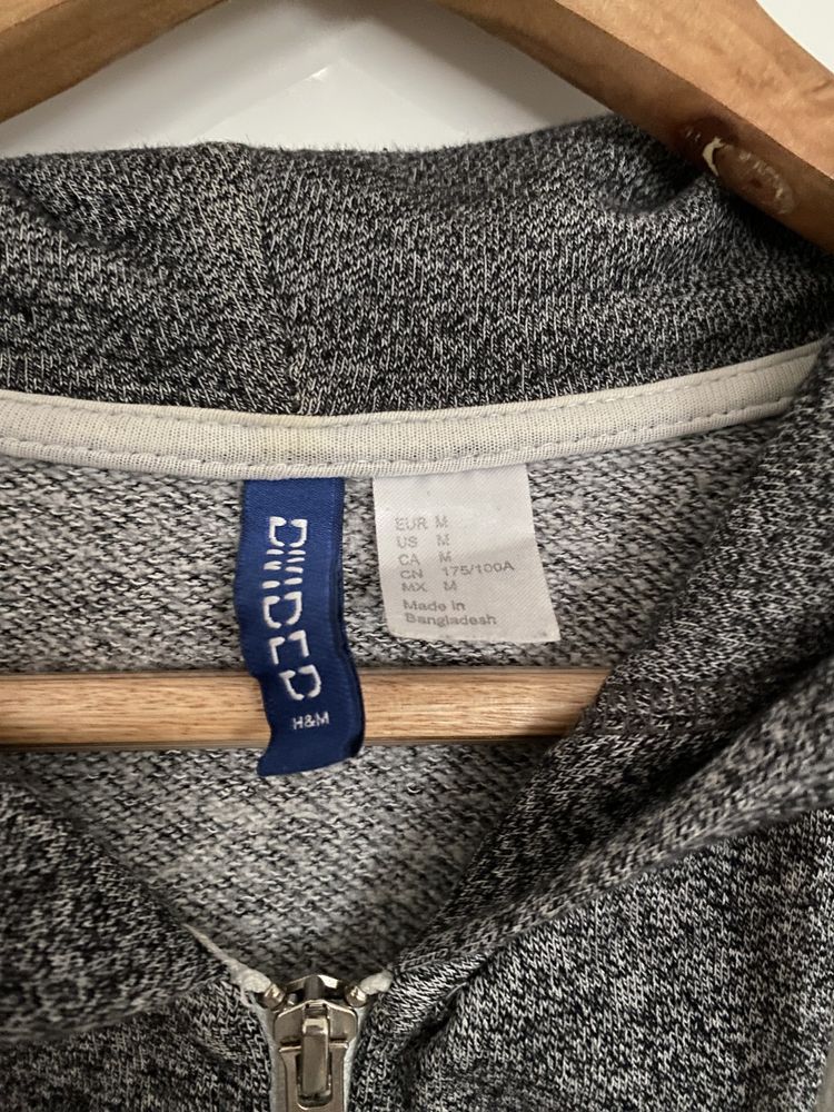 Szara bawełniana rozpinana bluza z kapturem H&m basic kangurka hoodie