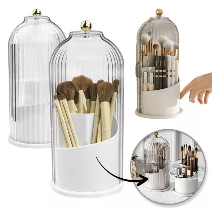 Organizer Na Pędzle, Ryflowany Obrotowy, Otwierany Biały Cb61B