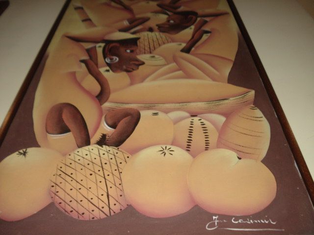 Quadro de J. Casimir – Pintura a óleo sobre tela de Figuras Africanas.