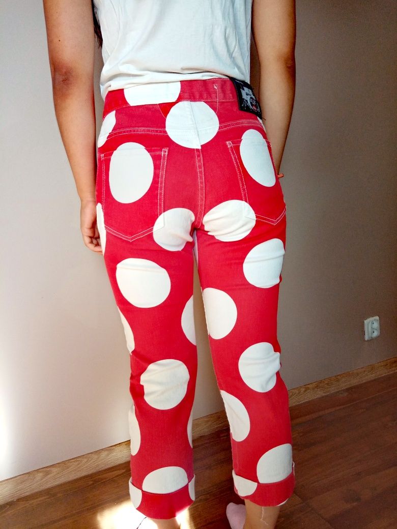 Jeansy Lee Moon Dots w kropki vintage punk rock unikalne czerwone