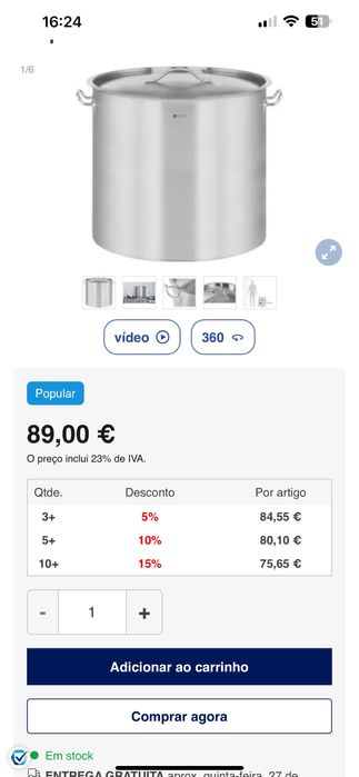 Panela grande para uso profissional