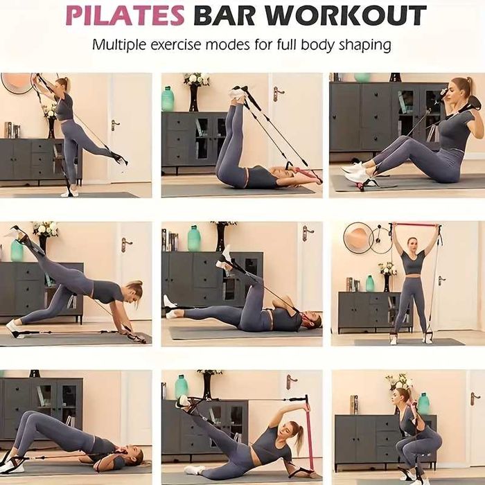 14 pçs bastão de Pilates com cinta de resistência, puxador multifuncio