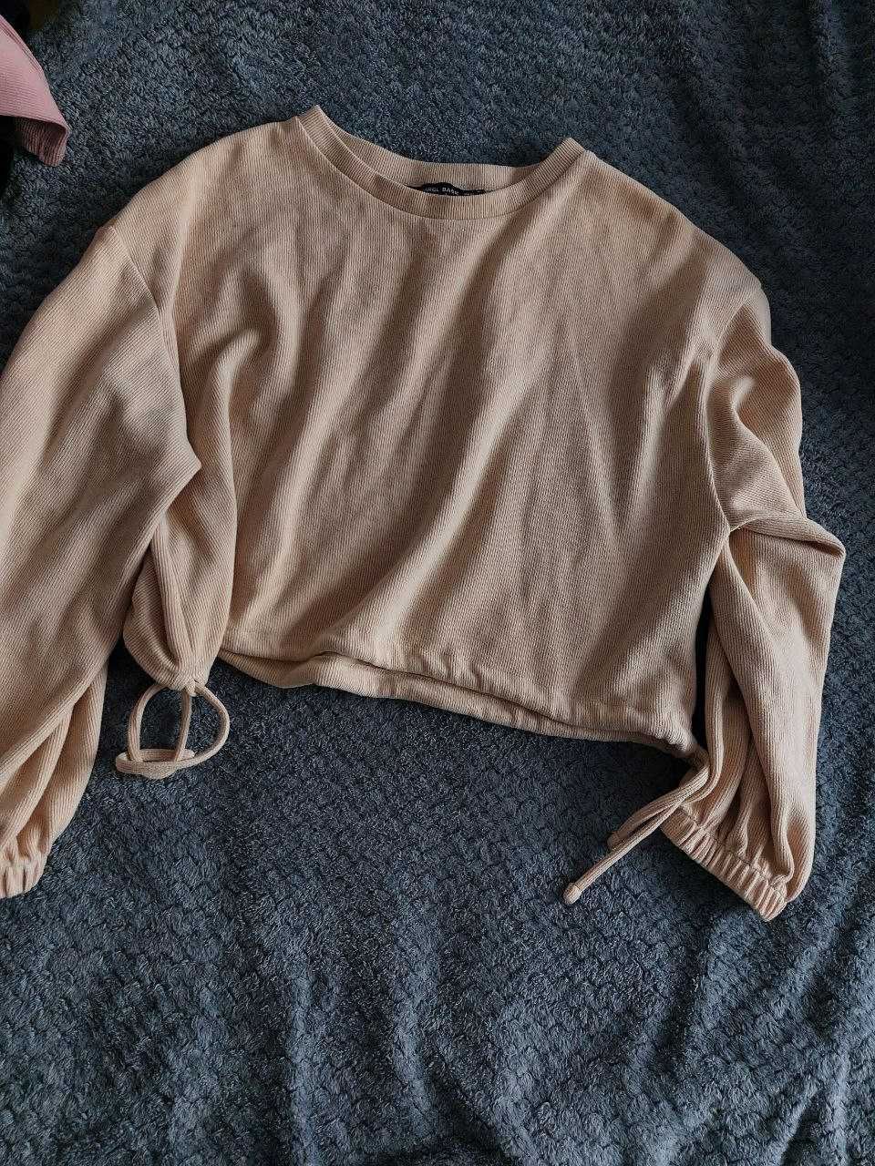 Damski beżowy sweter z wiązaniami na dole, rozmiar L!