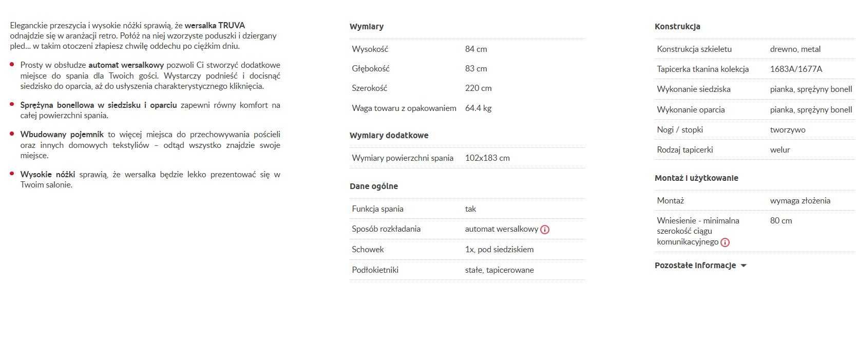 Wersalka TRUVA turkusowa | drobne uszkodzenie tkaniny od spodu | -30%