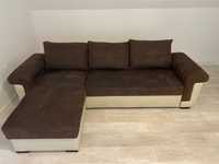 Łóżko sofa rozkładana kanapa eco skóra brązowa kremowa